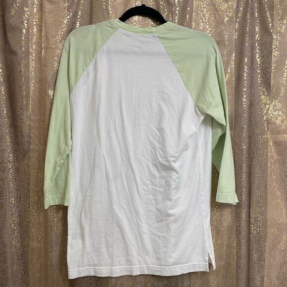 PINK Victorias Secret Light Green White Baseball Style T Shirt XS - Picture 2 of 5